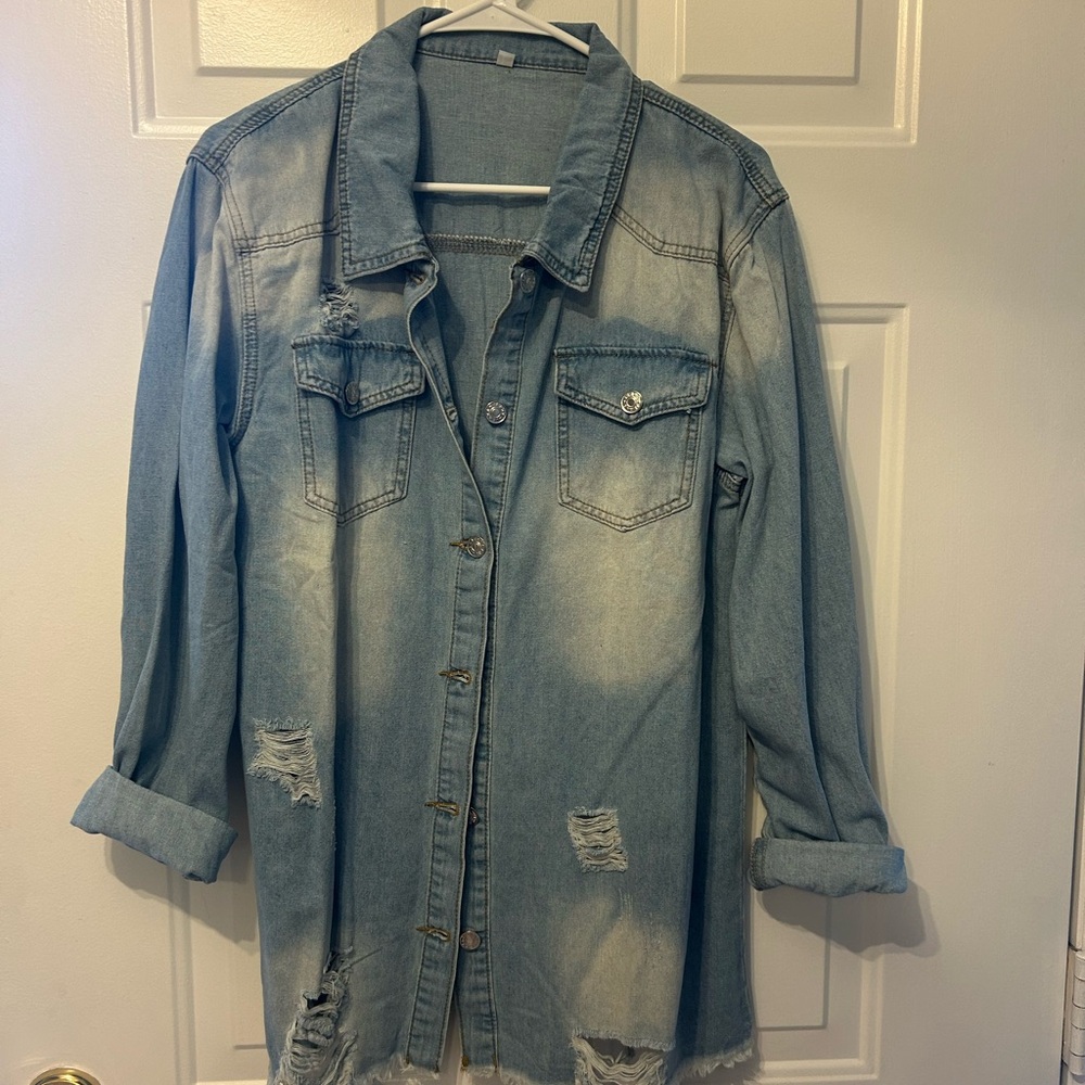 Distressed Denim Shacket